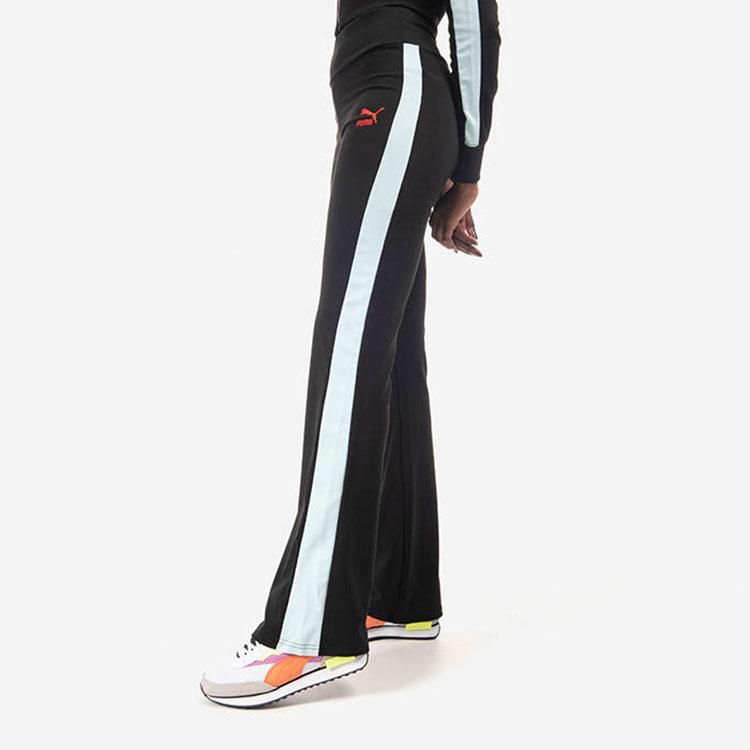 Puma X Dua Lipa Co-Branded Spliced Letter Logo Embroidered Knit Flared Pants Women Bottoms Black 536629-01