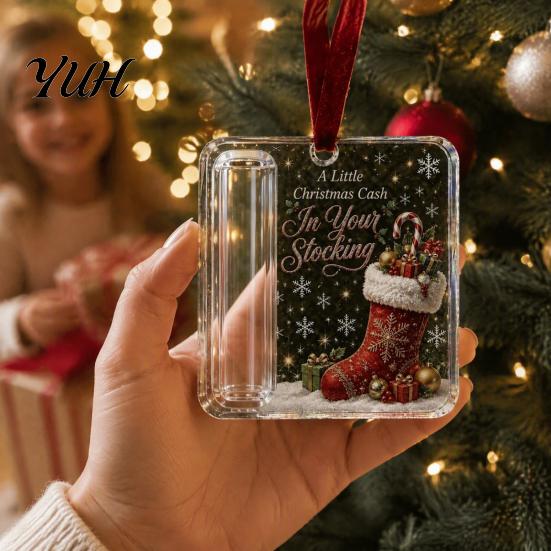 Christmas Cash Ornament with Lanyard Gift Ornament, Clear Acrylic Money Holder, Holiday Xmas Holder Tree Hanging Decoration, Funny Ways To for