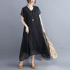 A Woman In A Solid V-neck Dress for Summer
