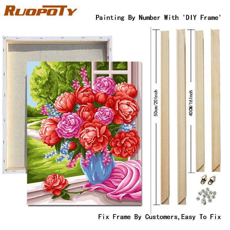RUOPOTY Oil Painting By Number Rose Drawing On Canvas DIY Coloring By Numbers Flower Kits Acrylic Unique Gifts