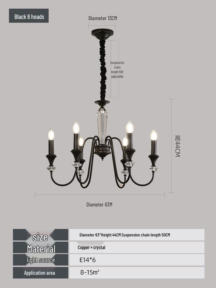 Luxury All-Copper French Chandelier: Retro Candle Pendant for Living Room, Dining Room, or Master Bedroom