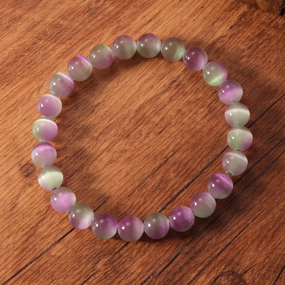 Festive Gifts Purple Green Gradient Cat Eye Stone Beaded Bracelet Sweet Fashion Jewelry For Women Daily Wear Gift
