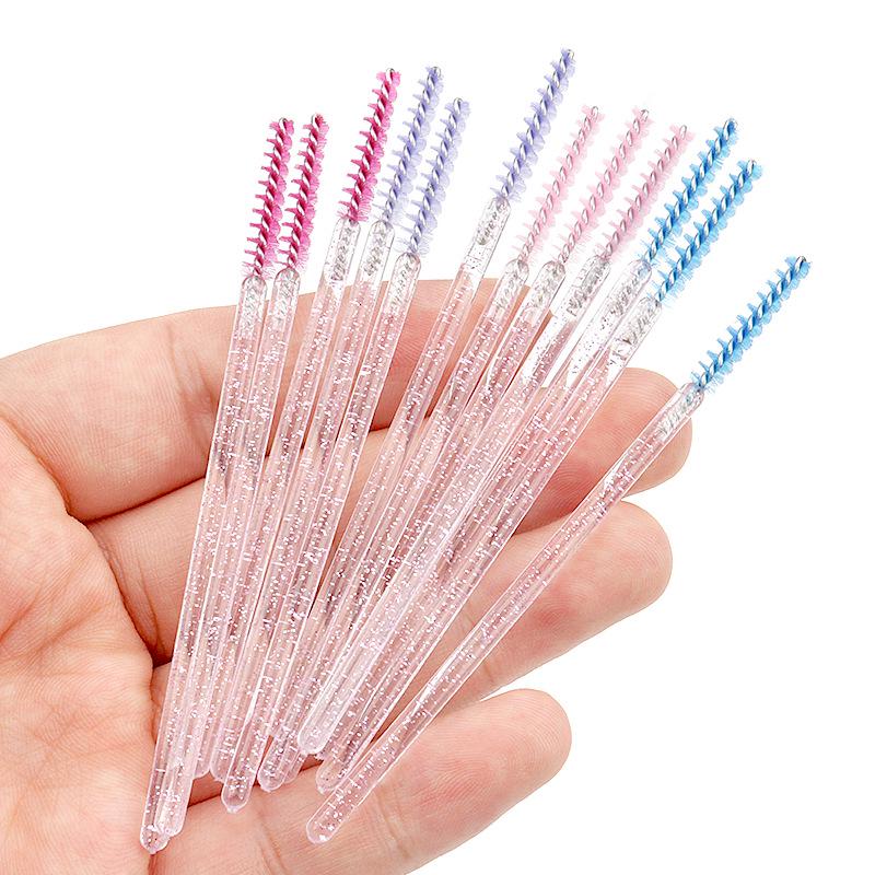 Crystal Handle Disposable Eyelash Brushes, Spiral Straight Comb - 50 Pack