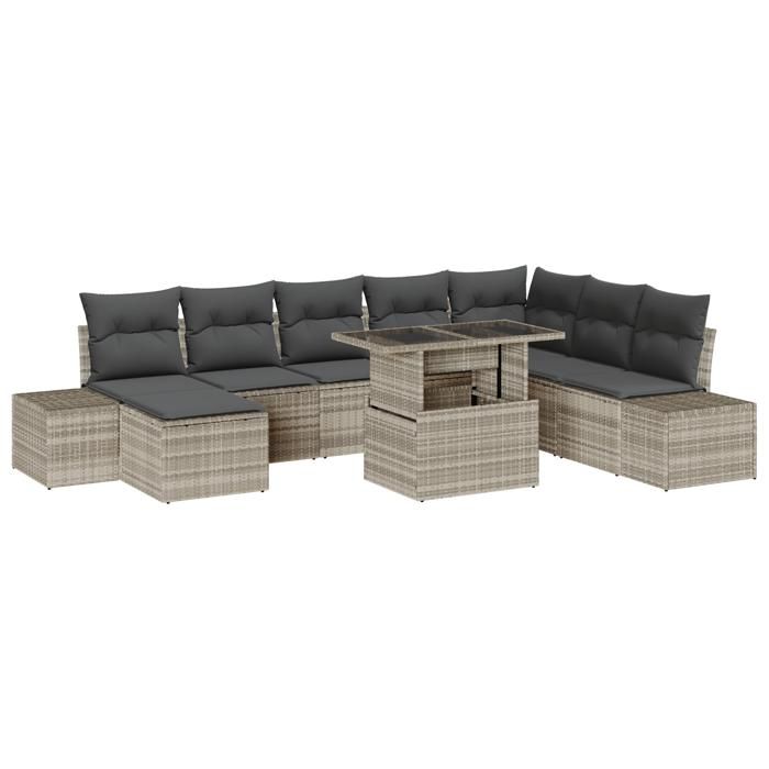 VidaXL Ensemble de salon de jardin 9 pièces avec coussins gris clair en poly rotin 3349238