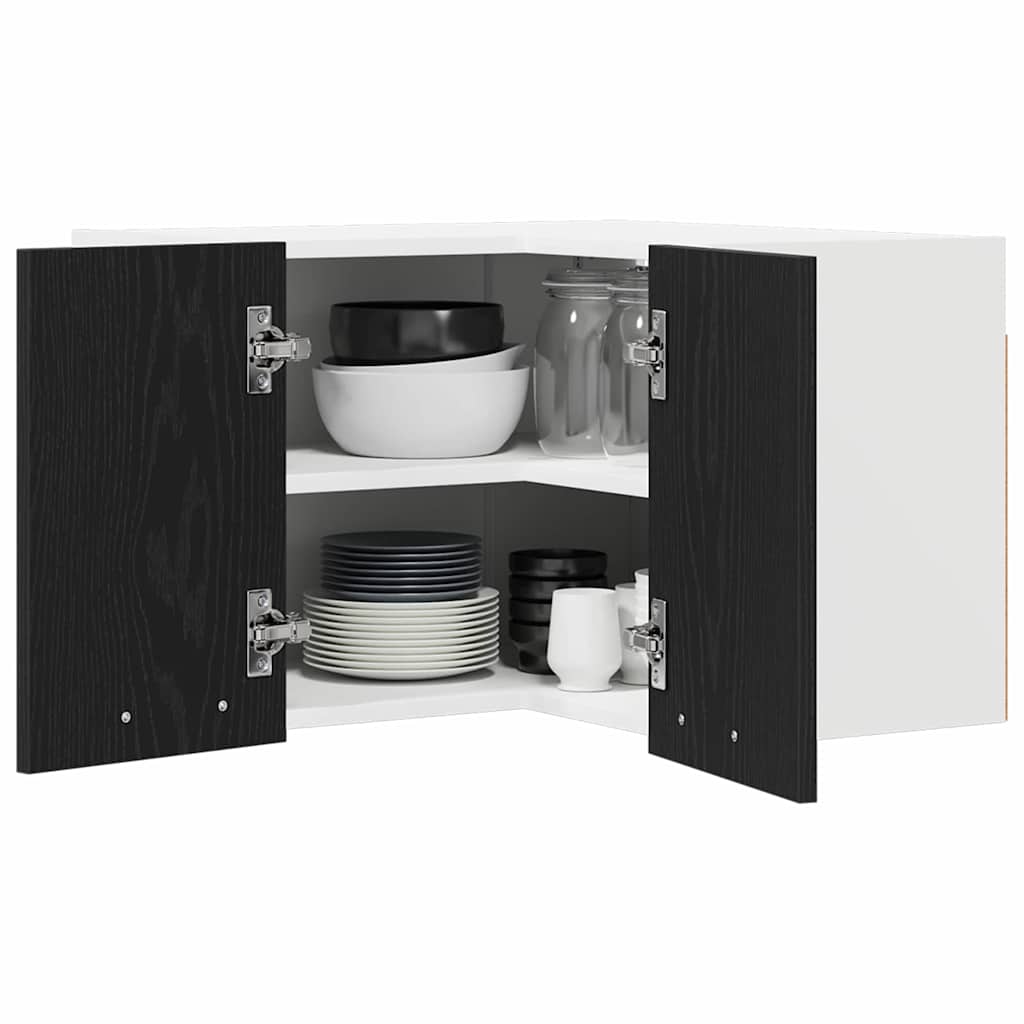 Wall Mounted Corner Cabinet In Black Oak and White 57 X 57 X 40 Cm