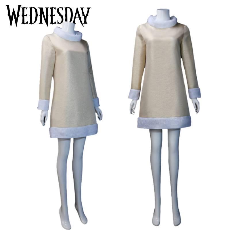 Enid Sinclair Hvit Kjole Cosplay Kostyme Addams Halloween Antrekk