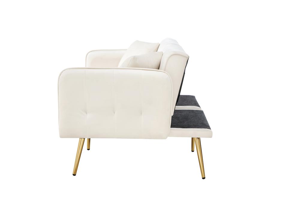 Two-seater Multifunctional Sofa Bed, Adjustable Backrest + Multi-position Armrests. Modern Folding Sofa for Living Room - Velour Cover.