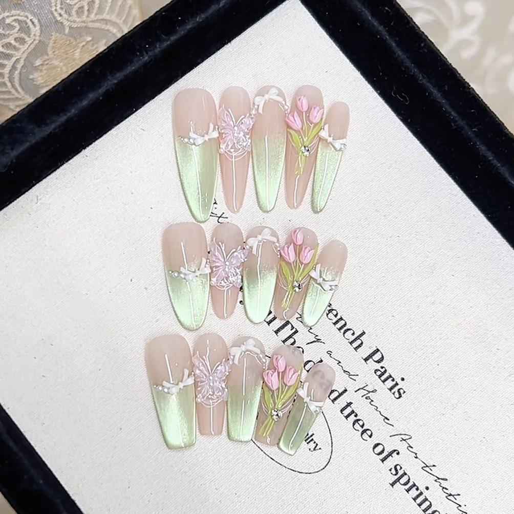 

Чисто ручная работа Лето Новый стиль Поцелуй бабочки Цветочная ветвь Трехмерный Тюльпан Кошачий глаз Патч для нейл-арта large L