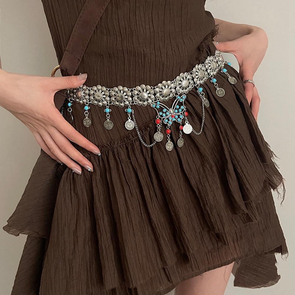 Vintage Metal Waist Chain Belly Button Chain Ethnic Style Belt Bohemian Style Waistband Girls