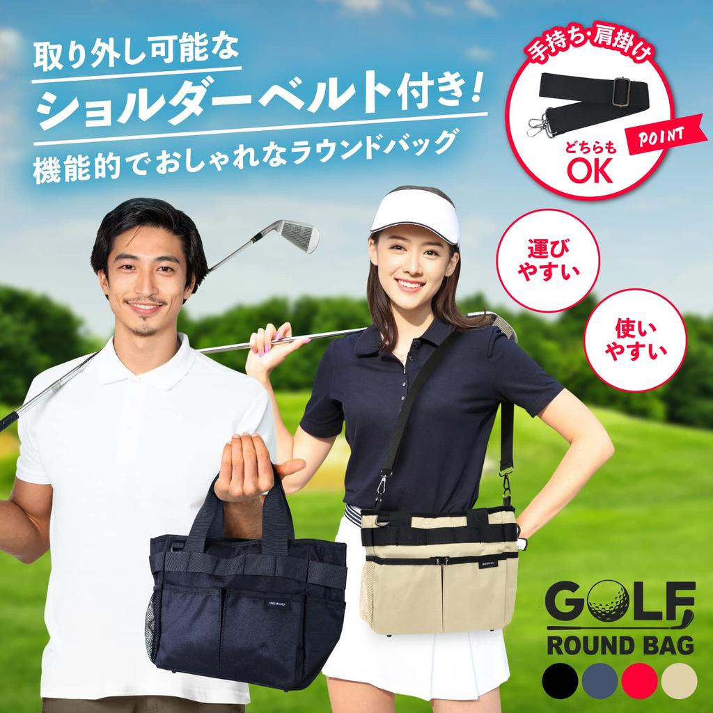 LINOLUNA Runde Tasche mit Schulter, rund, Tragetasche, Cartbag, Golftasche, runde Tasche, Herren/Damen [wasserdichter Gürtel] (Marine)