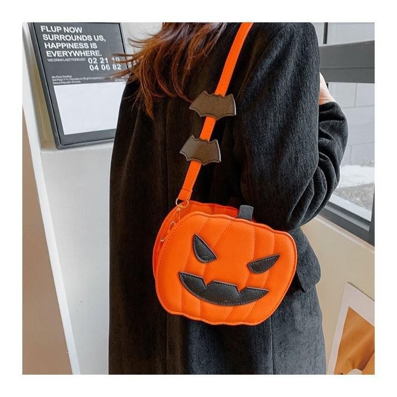 Trendige Mini-Kürbis-Umhängetasche für Halloween mit kreativem Color-Blocking-Design