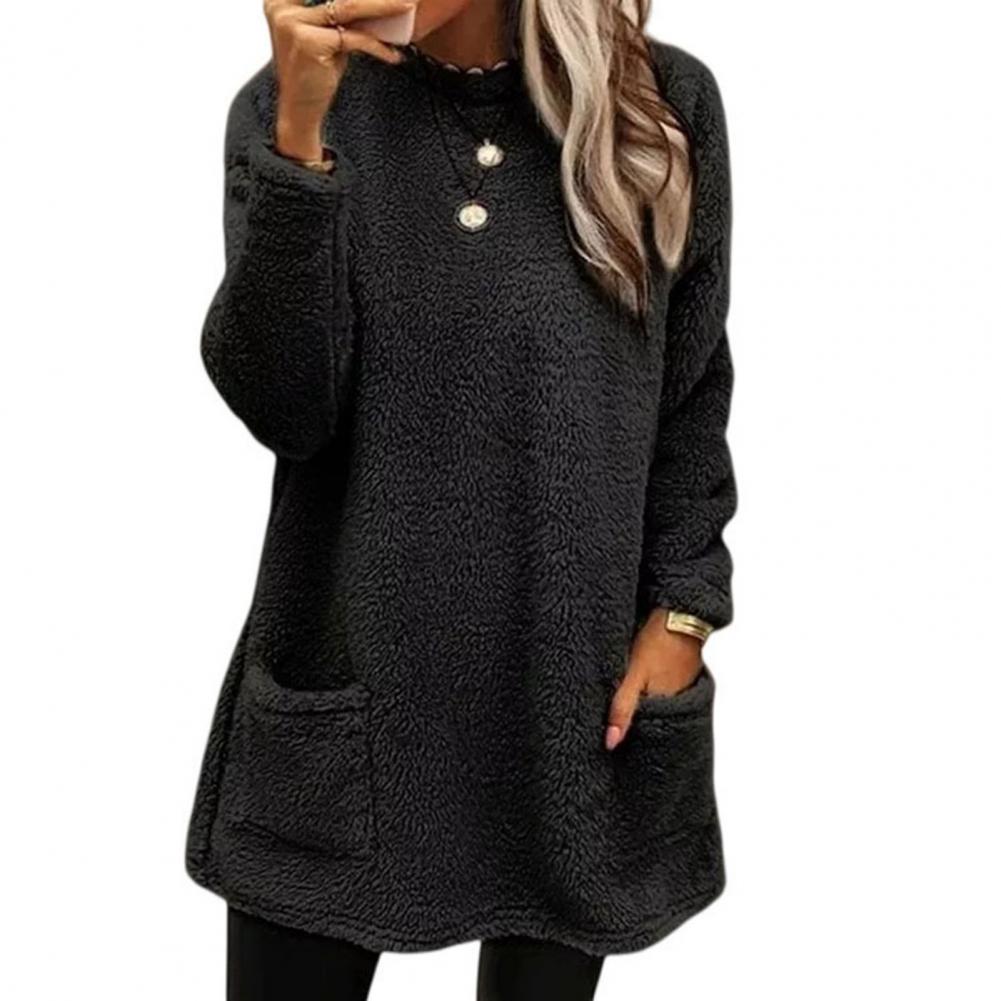 Women Half-high Collar Sweatshirt Warm Plush Sweatshirt with Pockets Cozy Winter Top for Women Women Thermal Top