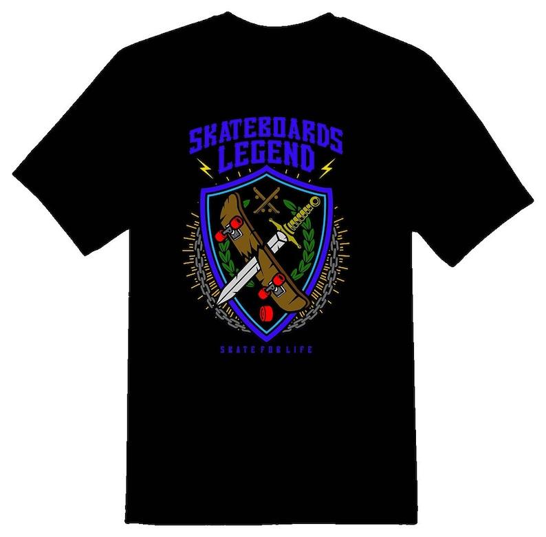 Skateboards Legend sword and shield in color Tee shirt black 140