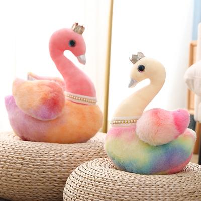 25 /30 /40cm Kawaii Rainbow Plush Swan Toys Stuffed Animal Swan Wear Crown Princess Style Toys For Children Cute Kids Girls Doll