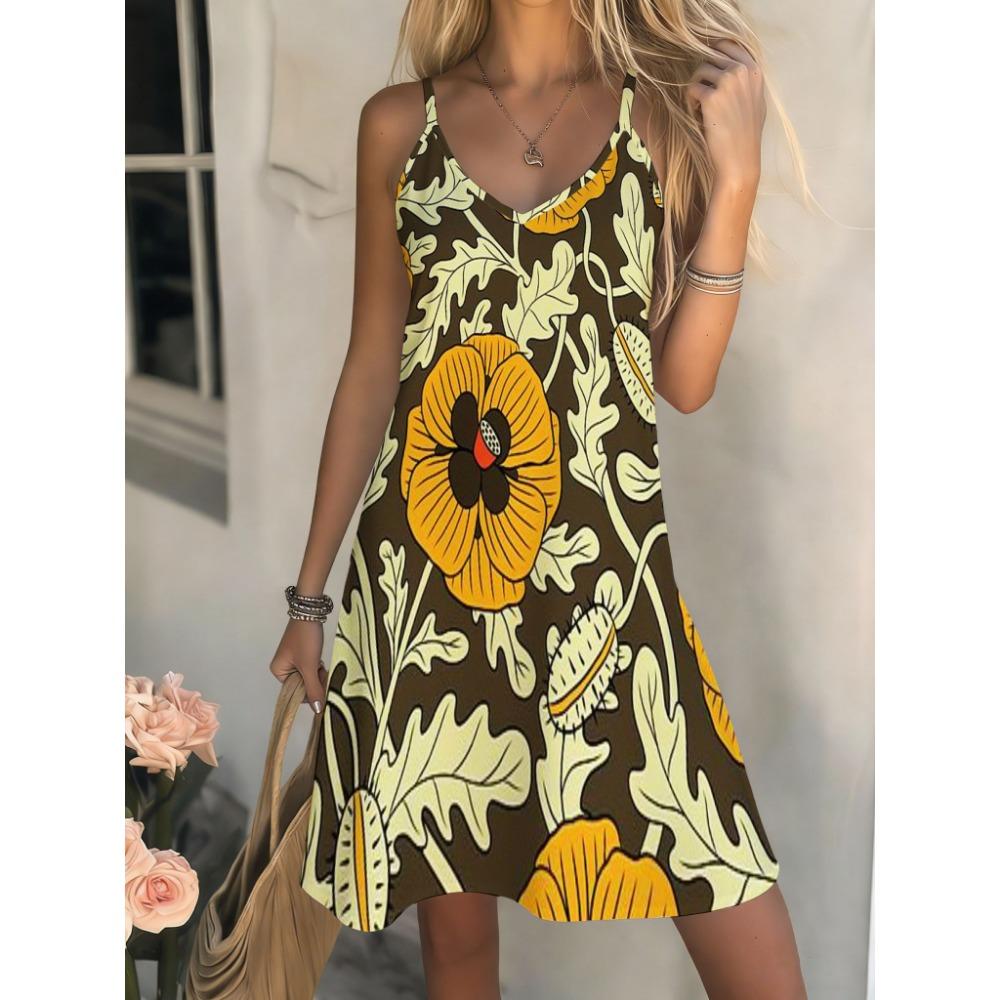 Elegant Spring and Summer New Printed Women's Camisole Dress