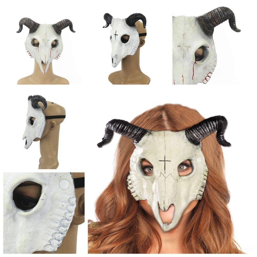 Antelope Halloween Mask PU Leather Goat Horn Mask Gothic Halloween Bloody Skull Mask Costume Props