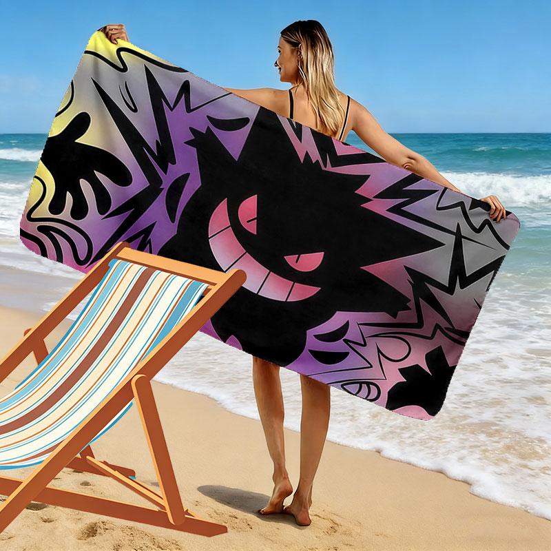 Gengar Print Beach Towel, Large Soft Quick Dry Towel for Beach Camping Swimming