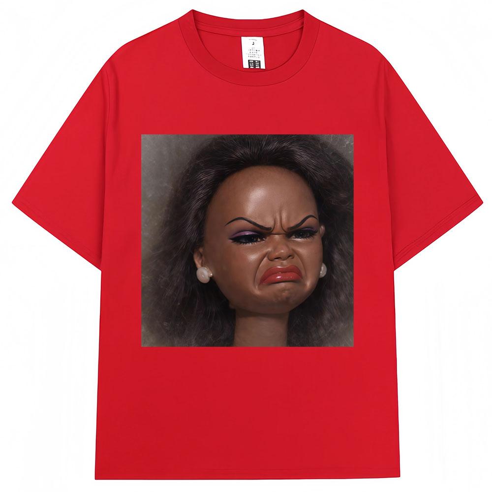 Camiseta Gráfica Meme Rosto de Boneca Engraçado Repugnante Masculina Feminina Camisetas Populares Algodão Oversized Camiseta Casual