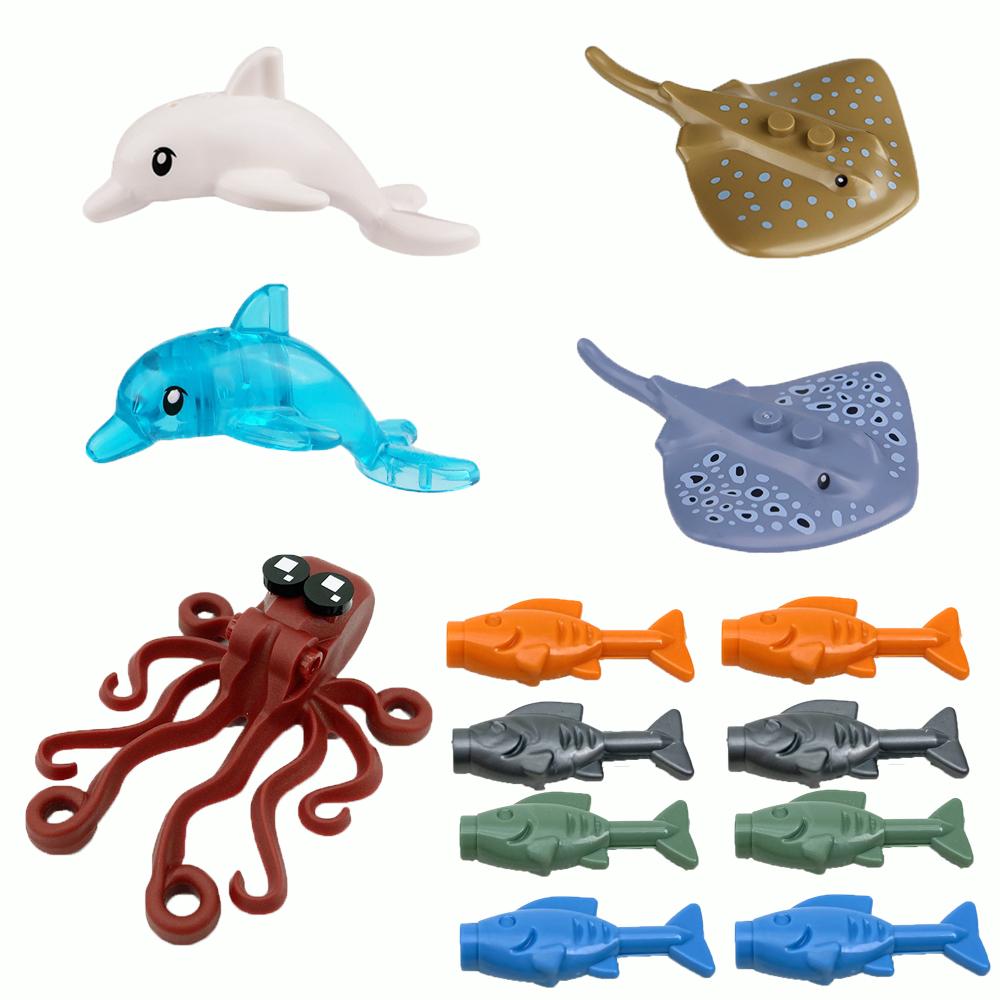 Zestaw Klocków Budowlanych Podwodny Świat - MOC Stworzenia Morskie z Żółwiami, Płaszczkami, Rybami, Ośmiornicą i Roślinami Wodnymi Zabawka DIY