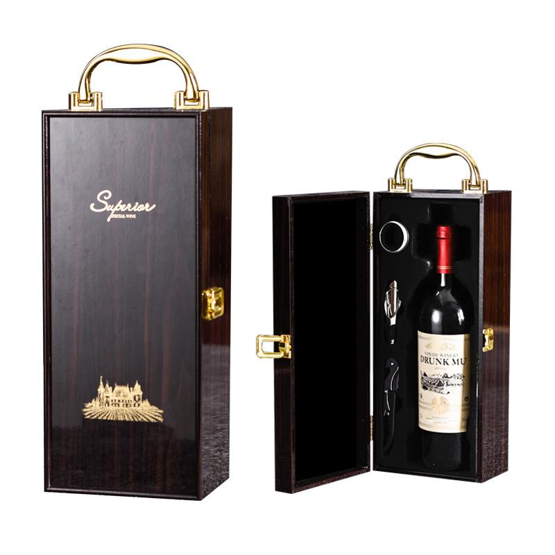 Elegant Retro Custom Brand Wooden Double Bottle Wine Packaging Box with Handle Buckle White Wine Red Wine Accessories