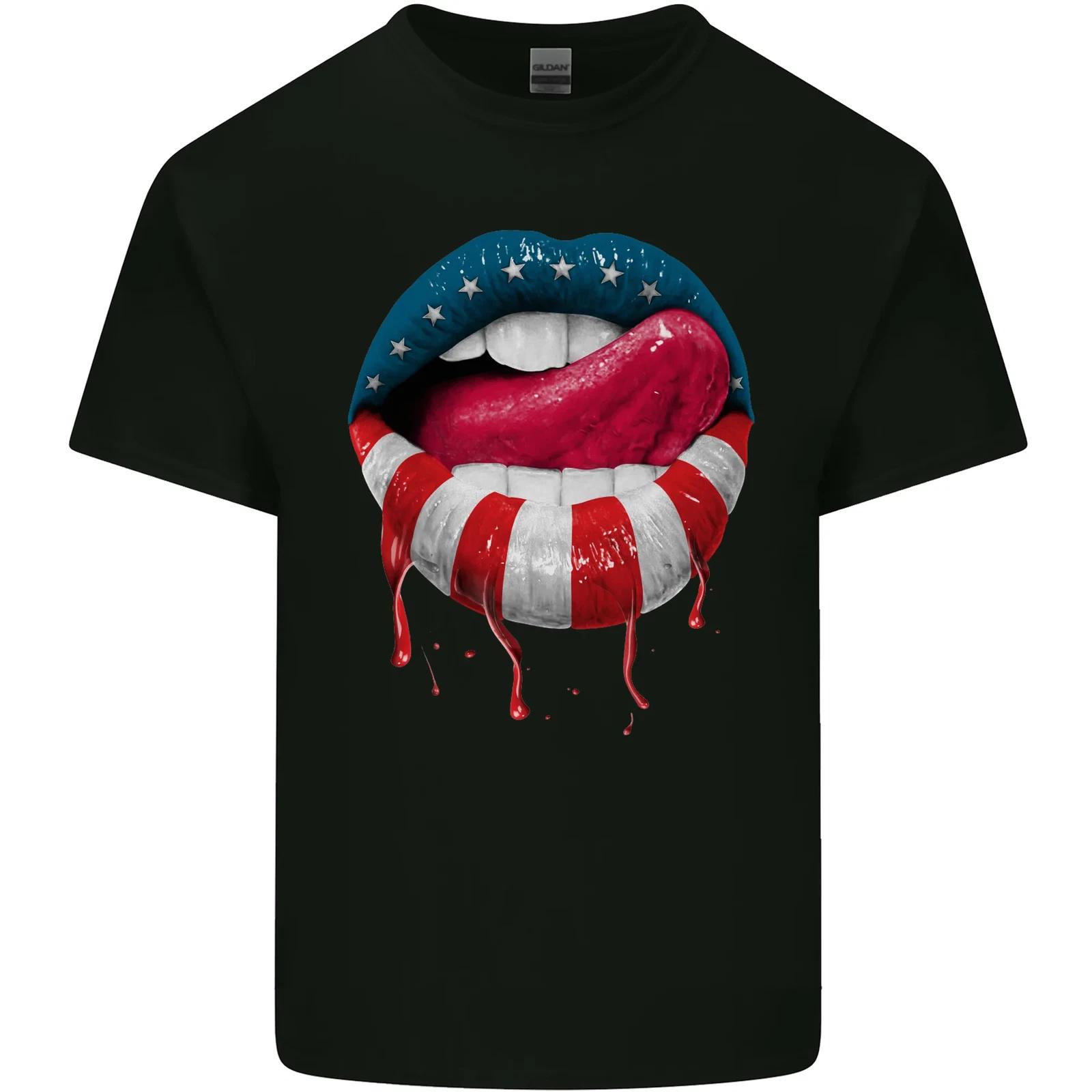 

Sexy USA Flag Lips America July 4th Kids T-Shirt Childrens 2XL