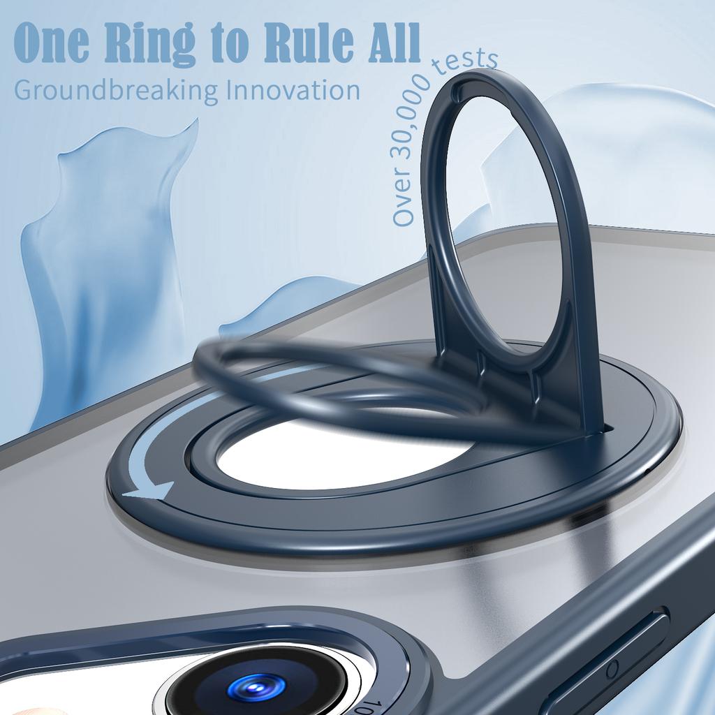 For iPhone 16 Case Compatible with MagSafe Rotating Kickstand TPU+PC Clear Back Phone Cover