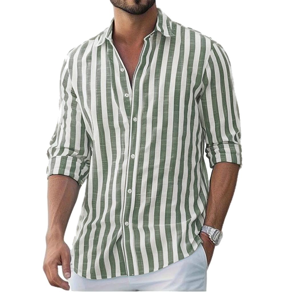 Men's Casual And Trendy Striped Shirt, Long-sleeved Top, Men's Lapel Button Cotton Shirt