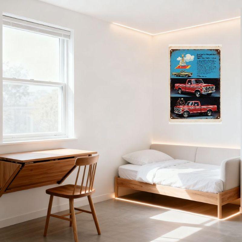 Vintage 1976 Ford Summer Days Tin Sign Retro Distressed Metal Sign with Ford Trucks & Trophy Design for Garage Bar Home Wall Dec