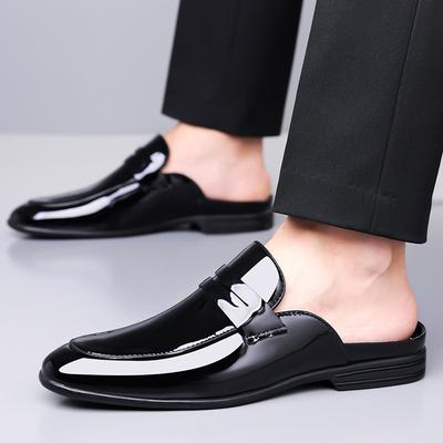 Summer New Men Half Slippers Shoes Male Glossy Pu Leather Casual Mules Moccasins Breathable Penny Loafers Zapatos Hombre
