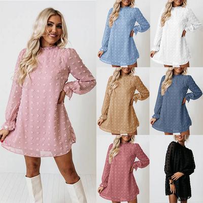 Women Lace Collar Puff Sleeve Embroidered Puff Ball Party Dress