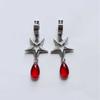 Mysterious Gothic Sliver Color Hollowed-out Five-pointed Star Red Teardrop Glass Crystal Pendant Hoop Earrings for Women Jewelry
