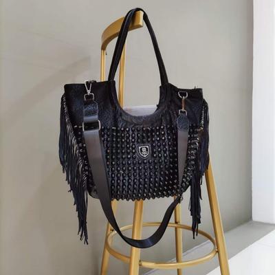 2024 New Shoulder Women's Bag Fashion Casual Rivet Versatile Soft Leather Single Shoulder Large Capacity Bag with Tassel