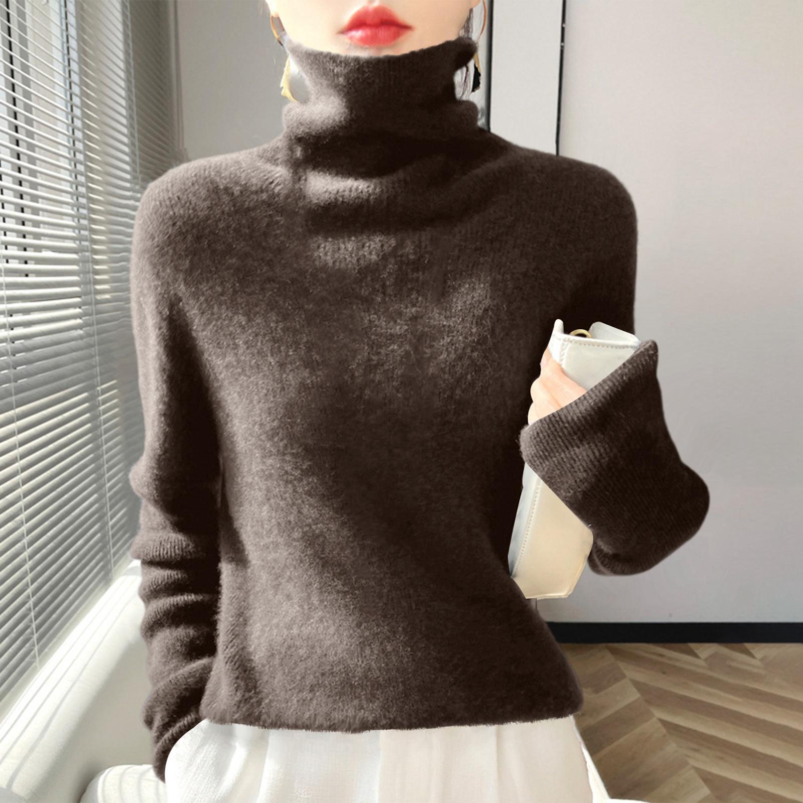

Женский трикотажный топ с высоким воротником, облегающего кроя, мягкий и уютный свитер XXL кофейный