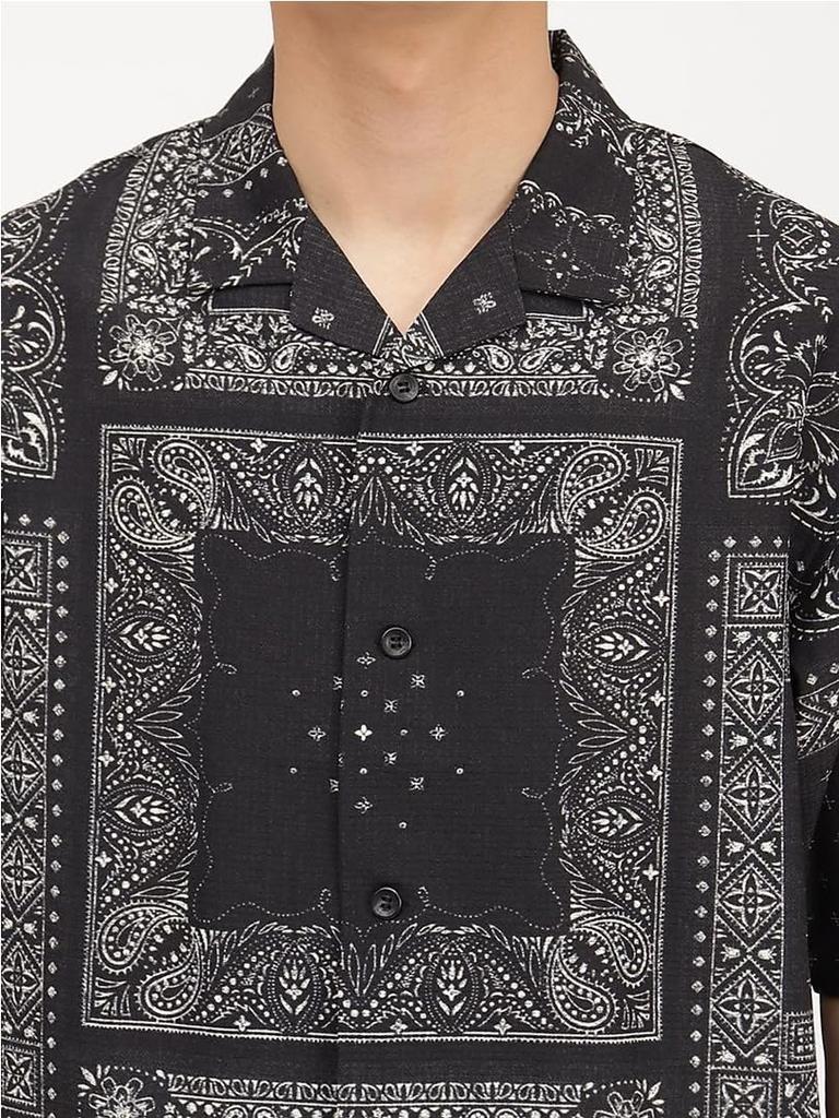 The North Face Short Sleeve Aloha Vented UV New Size M Men's Shirt, Lightweight, Water-Repellent, Anti-Static, Protection, Bandana, Black,