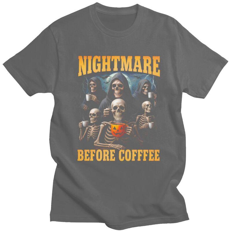 Male Nightmare Before Coffee Skeleton T Shirts Round Neck Pure Cotton Short Sleeve TShirt Casual Summer Tyle Clothes