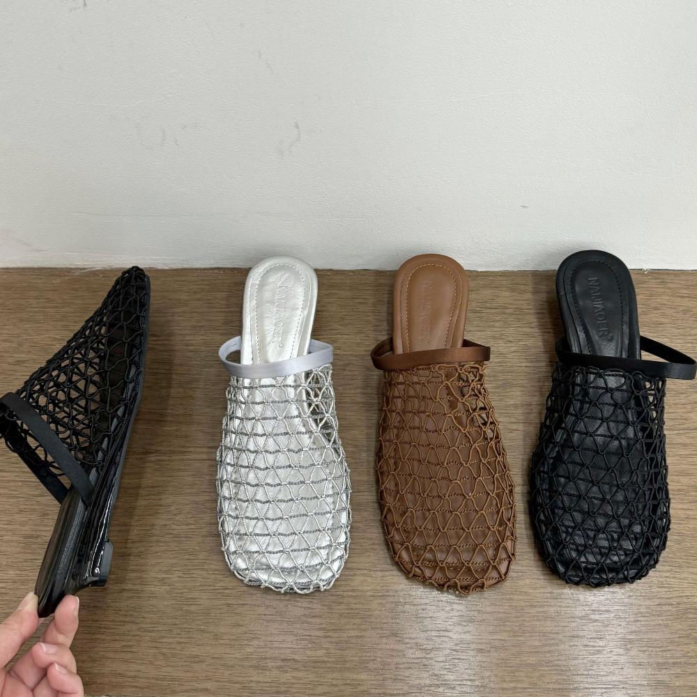 Women Slippers Baotou Half Slippers Women's Outer Wear Summer New Mesh Hollow Sandals Breathable Slope Heel Fishing Net Shoes
