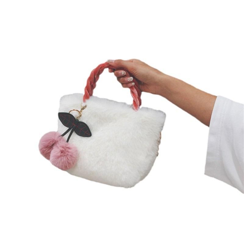 Plush bag autumn and winter new niche cherry plush handbag shoulder fashion versatile chain messenger bag