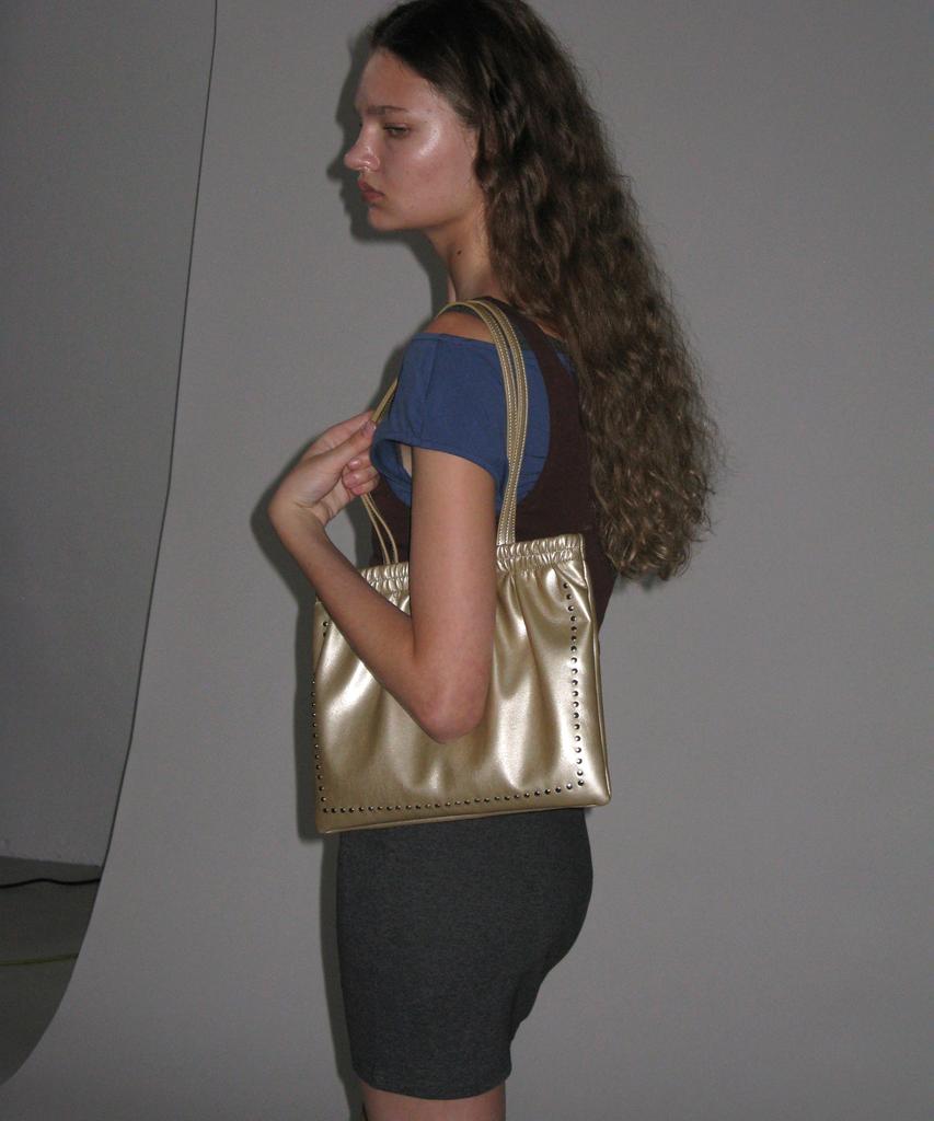 Partimento Women 2Way Studded Shirred Flat Bag_Gold