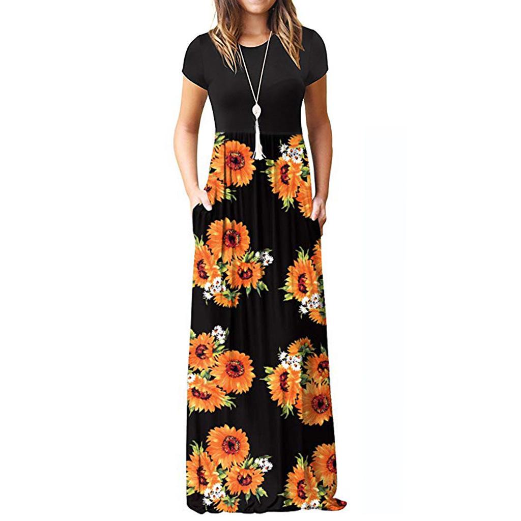 IHUASU Short Sleeve Printed Dress Long Skirt
