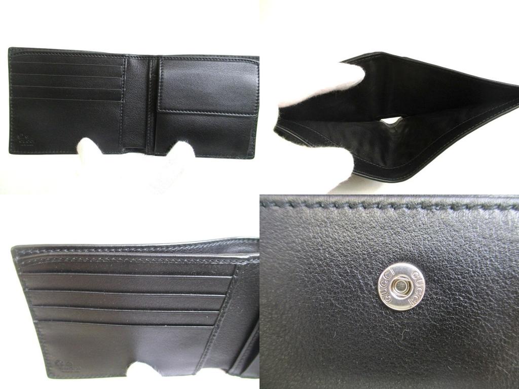 Authentic GUCCI GG Guccissima Black Signature Leather Bifold Wallet #a836  Refurbished