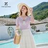 Women's Polka Dot V-Neck Knitted Short Sleeve Top