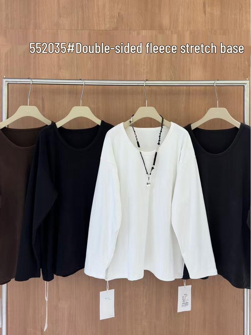 

Winter Korean Style Plus Size U-neck Fleece T-shirt One Size сірий колір