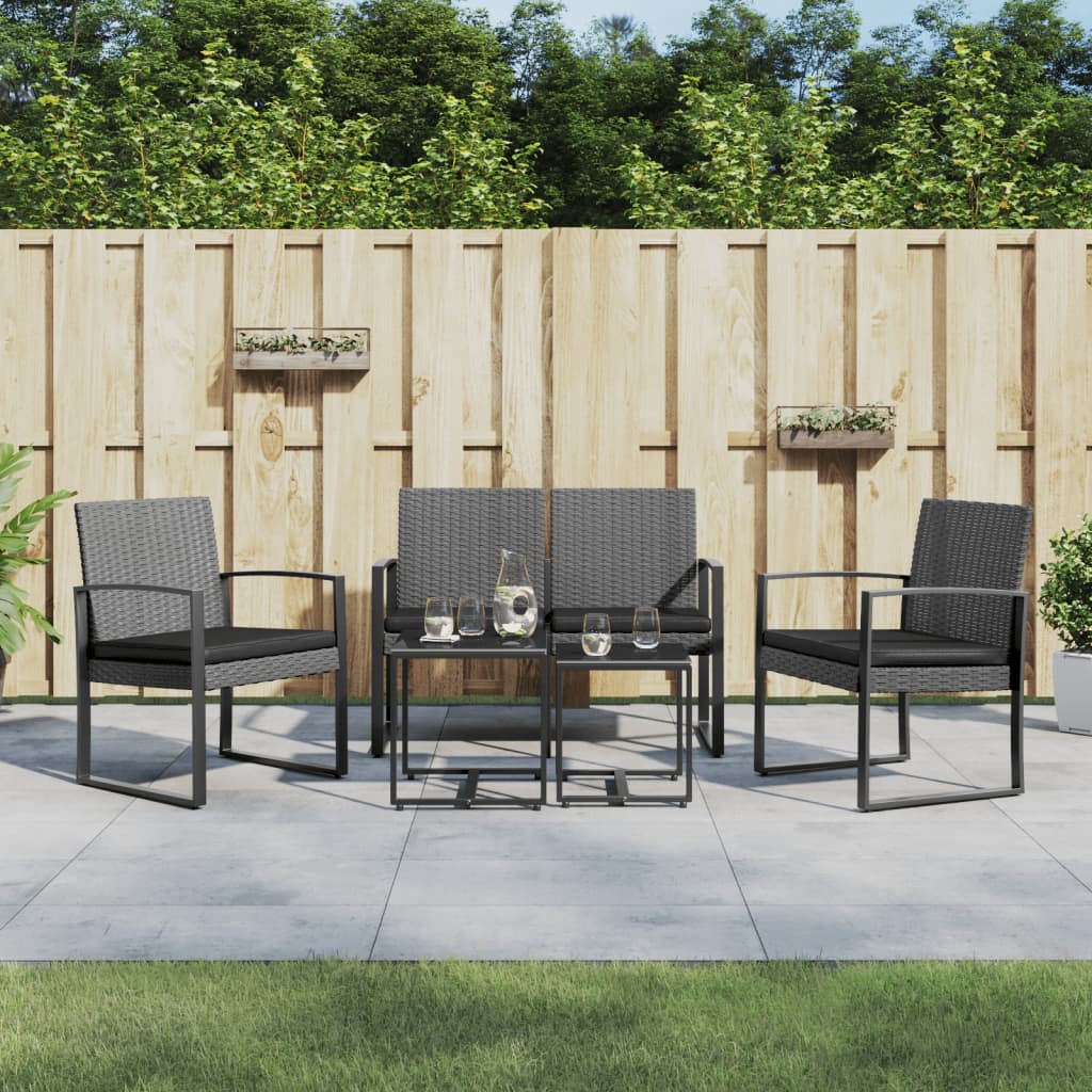 Vidaxl 5-Cz. Garden Furniture Set, Cushions, Dark Grey, PP Rattan