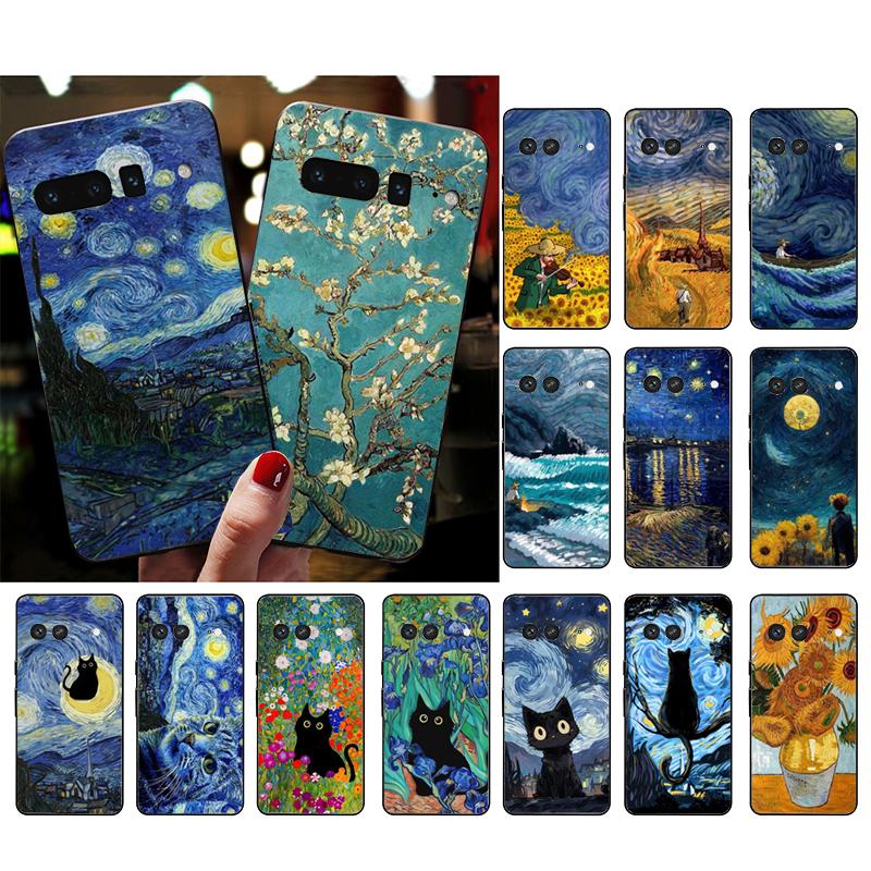 Van Gogh Sunflowers Cat Phone Case For Google Pixel 10 Pro 9 Pro XL 9A 8 7 6 Pro Pixel 8A 7A 6A Pixel 8 7 6 5