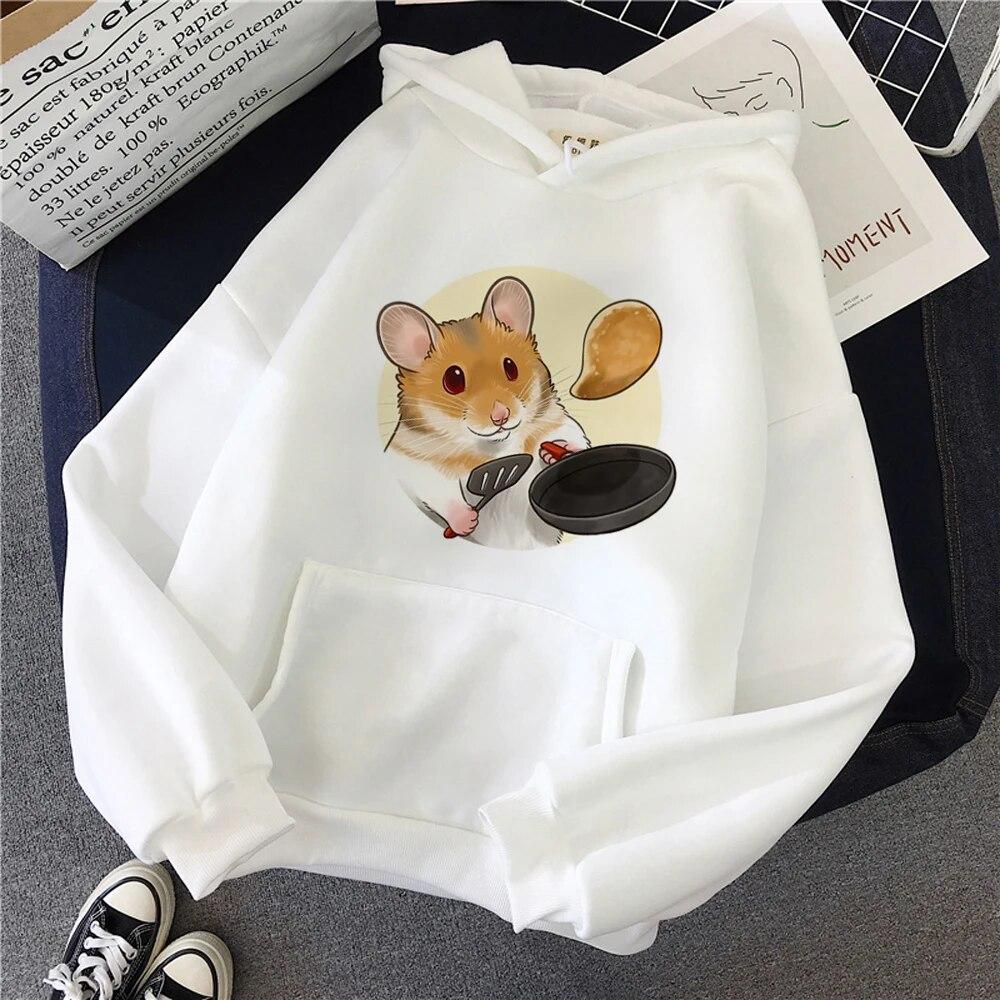 Hamster Hoodies Women Kawaii Gothic Korean Style Pulls Hoddies Female Harajuku Sweater Unisex