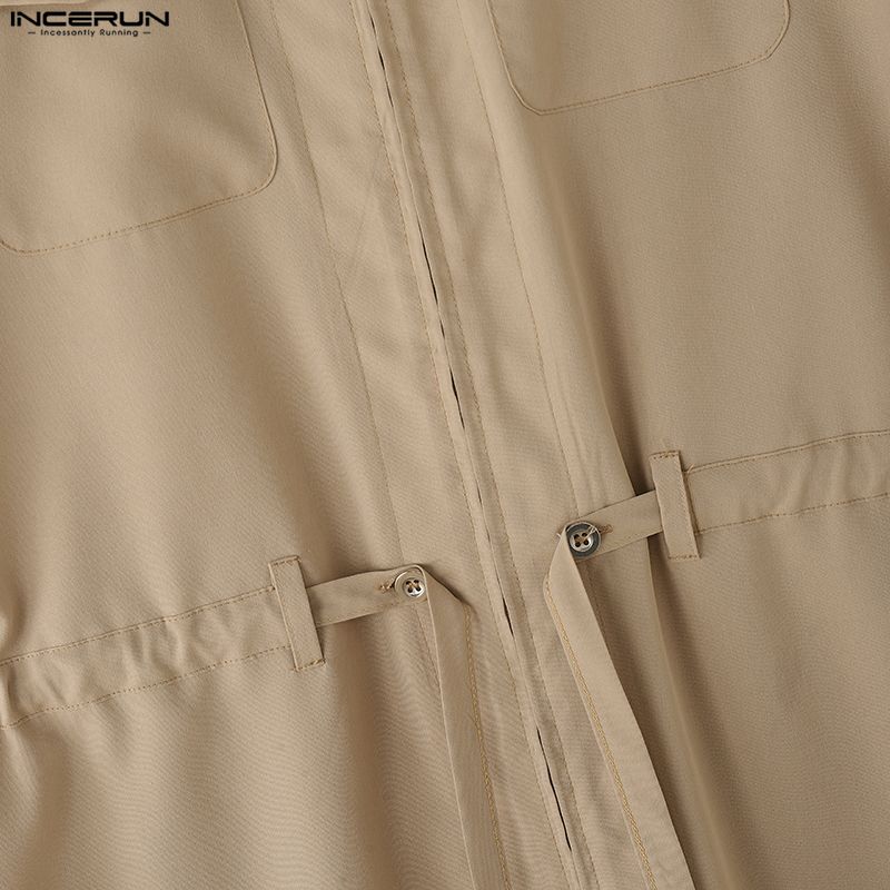 INCERUN Men Short Sleeve Zip-up Jumpsuits Casual Long Cargo Rompers Overalls