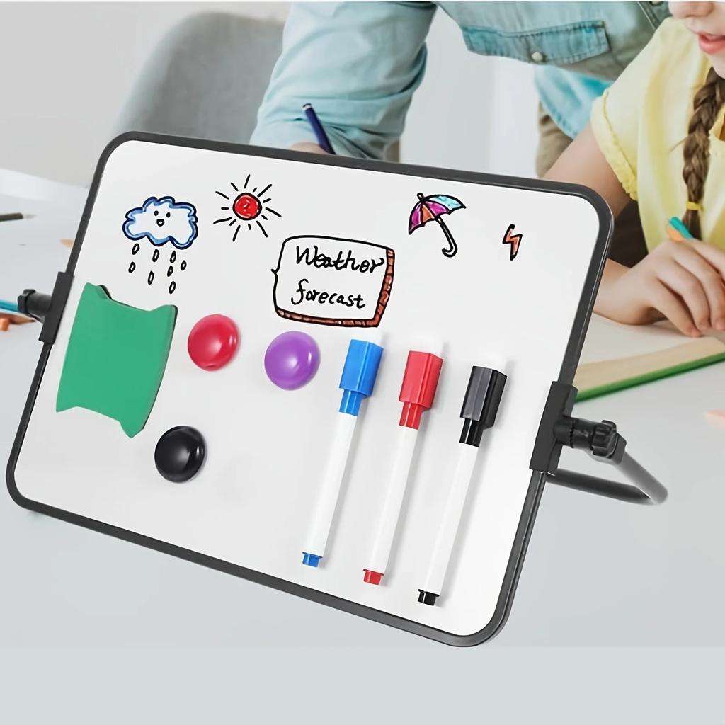 Small Dry Erase Board ,Double-Sided Whiteboard Stand,Magnetic Mini Dry Erase Board Comes with 3 Markers,2 Magnets and 1 Eraser