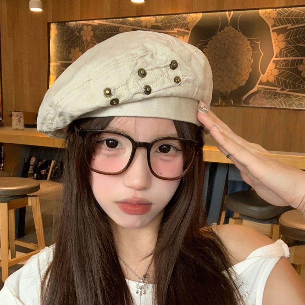 Retro Painter Hat Japanese Style Artist Cap Personality Washed Cotton Demin Berets  Streetwear