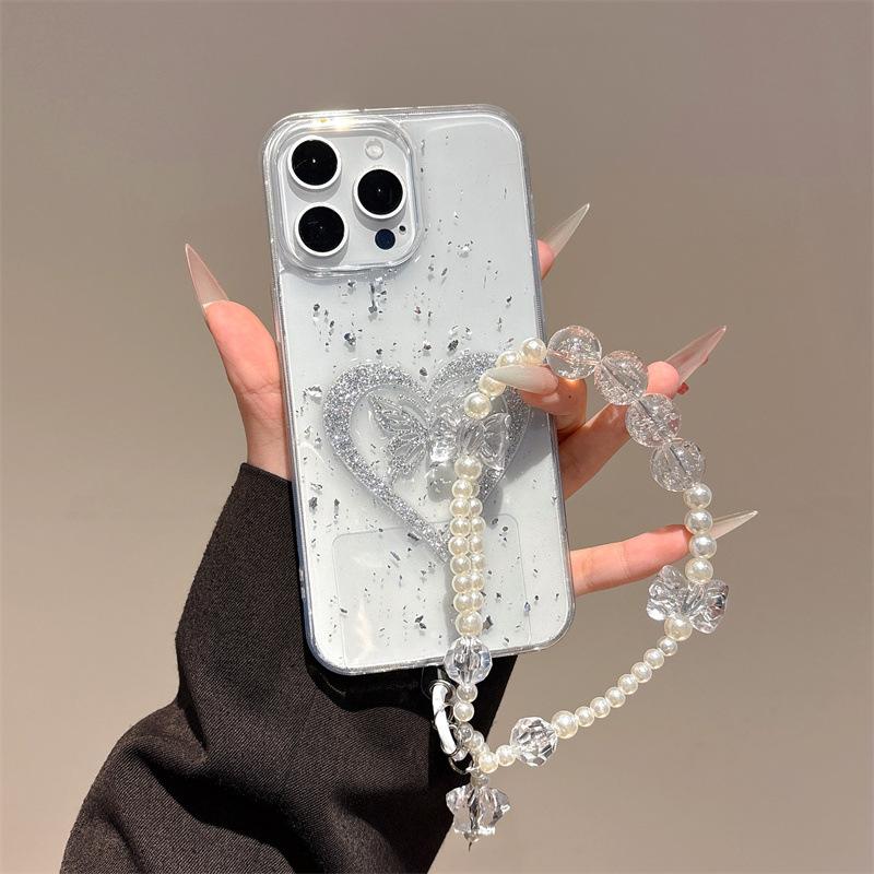 ins love butterfly is suitable for Apple 16pro mobile phone case iPhone15max anti-drop 14plus lanyard 13 case.