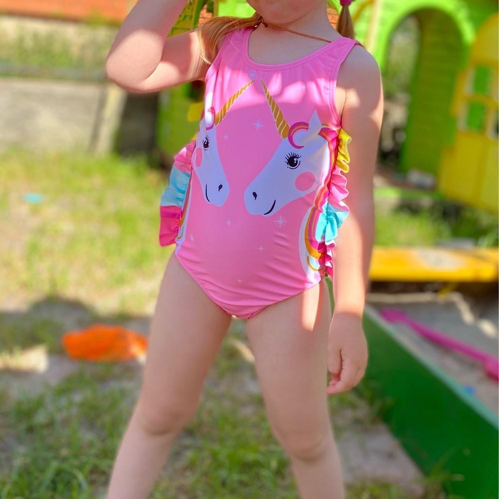 Einhorn Kinder Badeanzug Für Mädchen Mit Rüschenbesatz Polyester Für Wasseraktivitäten
